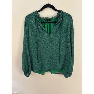 Sanctuary Green Floral Print Ruffle Neck‎ Long Sleeve Blouse Top XL
A786